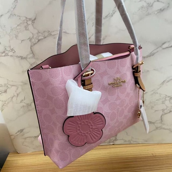 🍥COACH Mollie Tote Bag 25 In Signature Powder Pink - Picture 5 of 9
